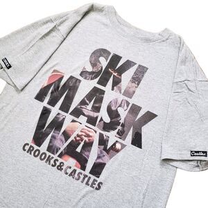 Vintage Y2K Crooks & Castles Ski Mask Way Size Medium Mens Gray T-Shirt